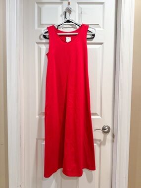 NWT Uniqlo Solid Red Cotton V-Neck A-Line Dress Soft Coastal Girl XXS